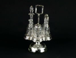 Boston Silver, Flint Glass Castor Set, Antique c.1862 Mercury Grape Cut, Bottles - £80.37 GBP