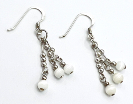 Sterling Silver White Cats Eye Dangle Earrings - £17.13 GBP