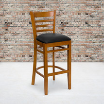 Cherry Wood Stool-Blk Vinyl XU-DGW0005BARLAD-CHY-BLKV-GG - £145.32 GBP