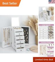 White Jewelry Box Wood for Women, 6-Layer Large Organizer Box with Mirro... - $78.54