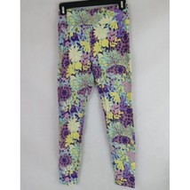 LuLaRoe OS Leggings Purple With Colorful Pastel Floral Designs - $10.62
