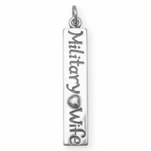 925 Sterling Silver &quot;Military Wife&quot; Heart Charm Scripted Bar Pendant Wom... - £26.20 GBP