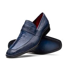 Fangio Classic Penny Loafer Genuine Ostrich Leg & Quill Shoes Denim Blue image 2