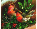 A Happy Christmas Sparrows Mistletoe Cabin Scene Embossed Gilt 1912 Post... - $7.99