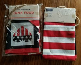 NEW Junk Food Striped Flag &amp; Stars Patchwork Bandana 2 Pack - Lot of 2 - £5.53 GBP