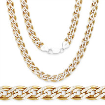 5.7mm 2-Tone Sterling Silver 14K Y Double Curb Cuban Link Italian Chain Necklace - £46.17 GBP