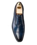 Space Blue Cap Toe Balmoral Handmade Real Leather Smooth Business Shoes ... - £99.82 GBP