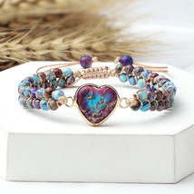 Emperor Stone Heart-Shape Pendant Beaded Bracelets Natural Stone Women Bohemia C - £12.31 GBP
