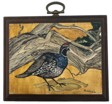 California Quail Tree Branch Painting on Wood block by Isabel 5 x 4 inches - $32.17