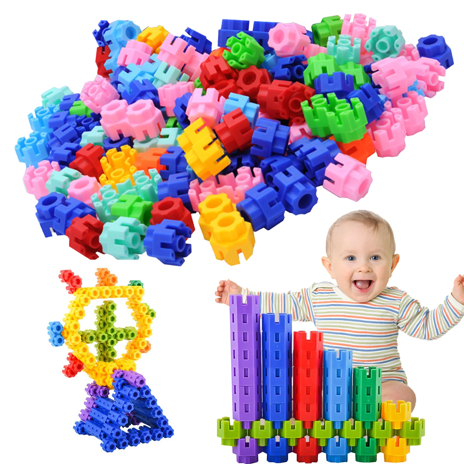 100pcs Toddler Hexagonal Building Blocks Toy Kids Educational Toys Children - £12.35 GBP