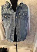 Allegra K Jacket Women’s Half Denim Jean And Hoodie White Sweater Button... - $282.25 MXN