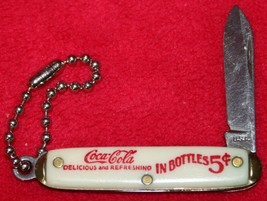 Vintage COCA COLA In Bottles 5 Cents Keychain Single Blade Folding Pocket Knife - £23.36 GBP
