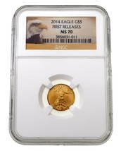 2014 Or 1/10 ML American Eagle Classé Par NGC Comme MS-70 Premier Libère - £309.60 GBP