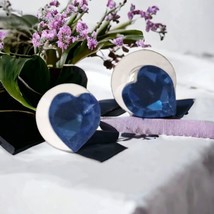 Blue Austrian Crystal Heart Earrings Studs 90s Love Ocean Color Vintage Sparkly - $16.82