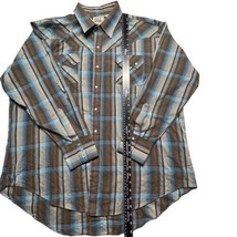 VTG Ely Cattleman Mens Shirt 2XL Plaid Brown Blue LS Pearl Snap Collared... - $24.48