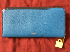 Fossil Jori Blue Navy Leather Wallet Flap Clutch SWL1930403 NWT $90 Retail FS - £40.18 GBP