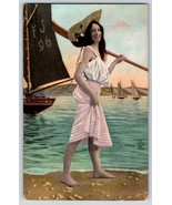 Postcard Bathing Beauty Women With Oar Showing A Little Leg Sailboats - £10.18 GBP