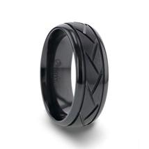 JAX Domed Black Titanium Ring with Brushed Cross Diagonal Cut Pattern - 8mm - $209.99