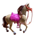 Barbie Hugs N Horses Horse With Pink Saddle Tan Brown ~ Head Moved Up and Down - £10.11 GBP