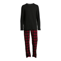 Hanes Men&#39;s Xtemp Crewneck &amp; Cozy Microfleece Pants Pajama Set 2XL Black/Red NEW - £17.50 GBP
