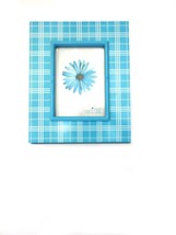 Vintage Sicura Wood Tabletop Picture Frame Blue Plaid Pattern Glossy Finish - £26.15 GBP