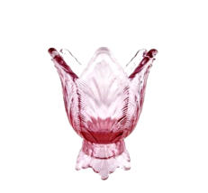 Vintage Fenton Cranberry Pink Art Glass Tulip Two Way Candle Votive Holder - £14.68 GBP