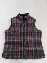 Eddie Bauer Premium Goose Down Puffer Vest Women&#39;s Size XL Red Green Plaid - £18.67 GBP