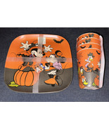 Disney Mickey Minnie Mouse Halloween Bamboo 4 Dinner Plates &amp; Cups Tumbl... - £39.50 GBP