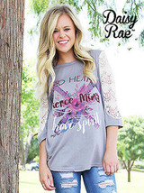 Southern Grace 3/4 Sleeve Lace Raglan Quote Shirt Inspirational Tee - $25.73