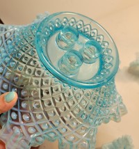 Fenton Epergne Sea Blue 3 Lily Horn Hobnail Pattern NO SHIPPING image 5