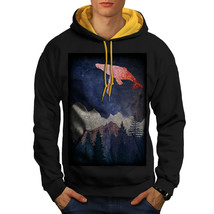 Wellcoda Fantasy Whale Fly Mens Contrast Hoodie, Artsy Fish Casual Jumper - £30.95 GBP