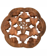 Hand Carved Wood Floral Inlay Leaves Trivet Plant Stand Made In India Vi... - $381.30 MXN