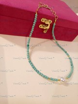 VeroniQ Trends-Single Line Turquoise Color Beads Necklace With Shell Baroque Per - £39.50 GBP