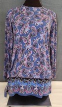 J.Jill Perfect Pima Tunic Pima Cotton Purple Paisley Crewneck Long Sleeve Sz XS  - £14.92 GBP