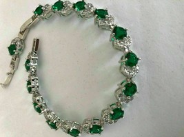 8.00CT Round Cut CZ Emerald Lovely Tennis Bracelet 14K Or Blanc Plaqué-Argent - £411.49 GBP