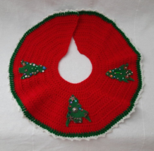 VTG Small Cute Kitsch Homemade Crocheted Christmas Felt Embellished Tree Skirt - £12.60 GBP