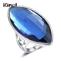 New Arrivals Luxury Blue Glass Crystal Rings For Women Silver Color Vintage Wedd - £9.85 GBP