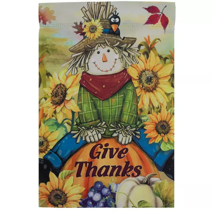 Give Thanks Scarecrow Fall Garden Flag- 2 Sided Message, 12&quot; x 18&quot; - $5.99