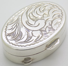 Vintage Italian Handmade Genuine Silver .800 Oval Chiseled Pill Box - $47.41