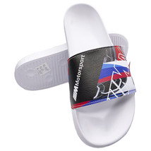 NWT PUMA MSRP $79.99 BMW MMS GRAPHIC LEADCAT MEN&#39;S WHITE SLIP ON SLIDES ... - $29.59