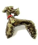 Vintage Enameled Poodle Dog Brooch – Red Collar &amp; Eyes MCM  - $17.76 CAD