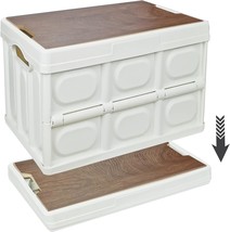 Folding Storage Bins With Wood Lid, Foldable Closet, And Indoor (30L). - £29.99 GBP