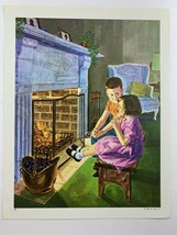 VTG 1967 Print Teaching Picture Mid Century DCC Pub Boy Girl Enjoying Fireplace - £21.06 GBP