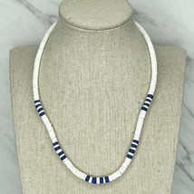 Blue and White Shell Beaded Screw Clasp Necklace - £5.51 GBP