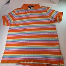 Polo Ralph Lauren XL Custom Fit Stripe Polo Shirt Orange Multicolor Shor... - $559.01 MXN
