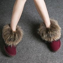 Fashion Snow Boots Fox Fur Warm Women Snow Boots Woman Genuine Leather Snow Boot - £74.86 GBP