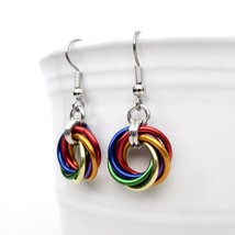 Rainbow gay pride earrings, handmade chainmail love knot jewelry - £13.47 GBP