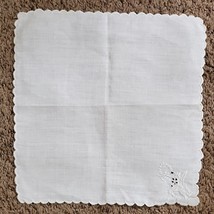 Vintage Doily Linen White w/ Embroidery Scallop Edge Approx 11x11 Inch - £9.98 GBP