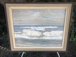 Alexander Jin Original 1954 Seascape Mid Century Modern Huge Vintage Oil / Board - £439.56 GBP