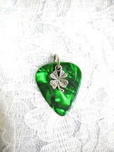 DARK GREEN GUITAR PICK w LUCKY 4 LEAF CLOVER PENDANT ADJ NECKLACE LUCK O... - $6.99 CAD